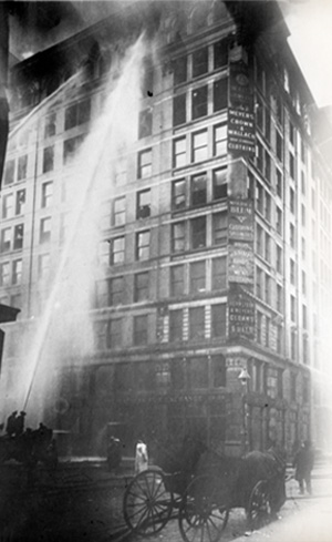Asch Building on fire from the corner of Washington and Greene Asch Building on fire from the corner of Washington and Greene